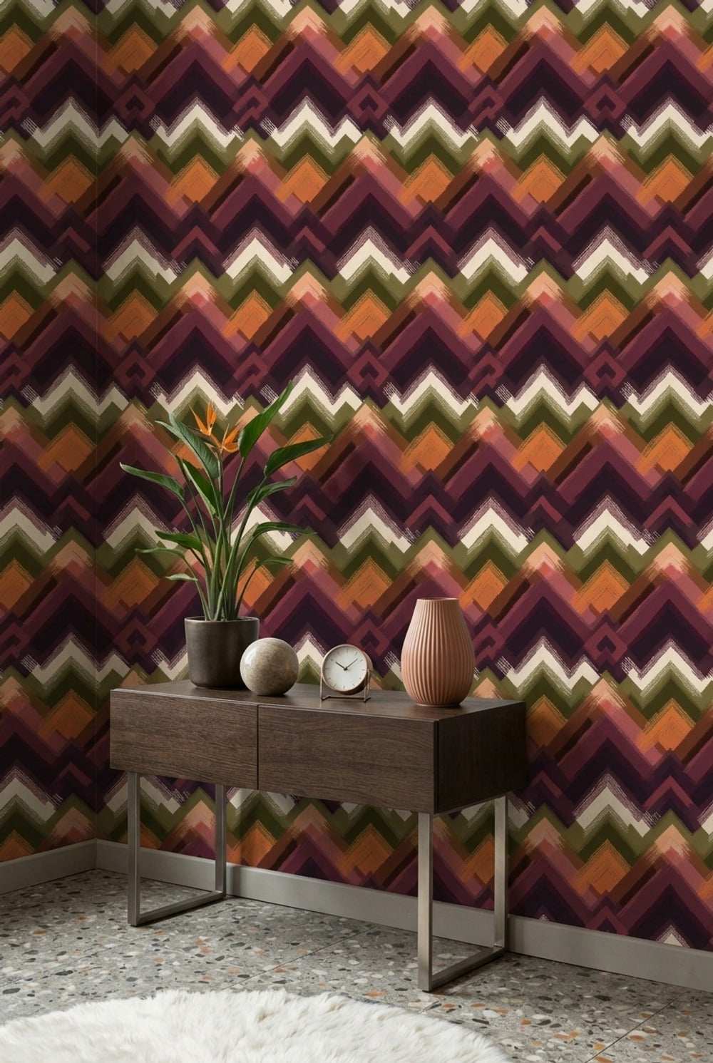 Abstract Chevron Wallpaper Zigzag Pattern Earthy Autumn Palette Decorative Mural
