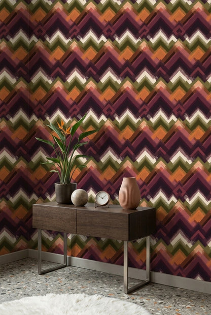 Abstract Chevron Wallpaper Zigzag Pattern Earthy Autumn Palette Decorative Mural