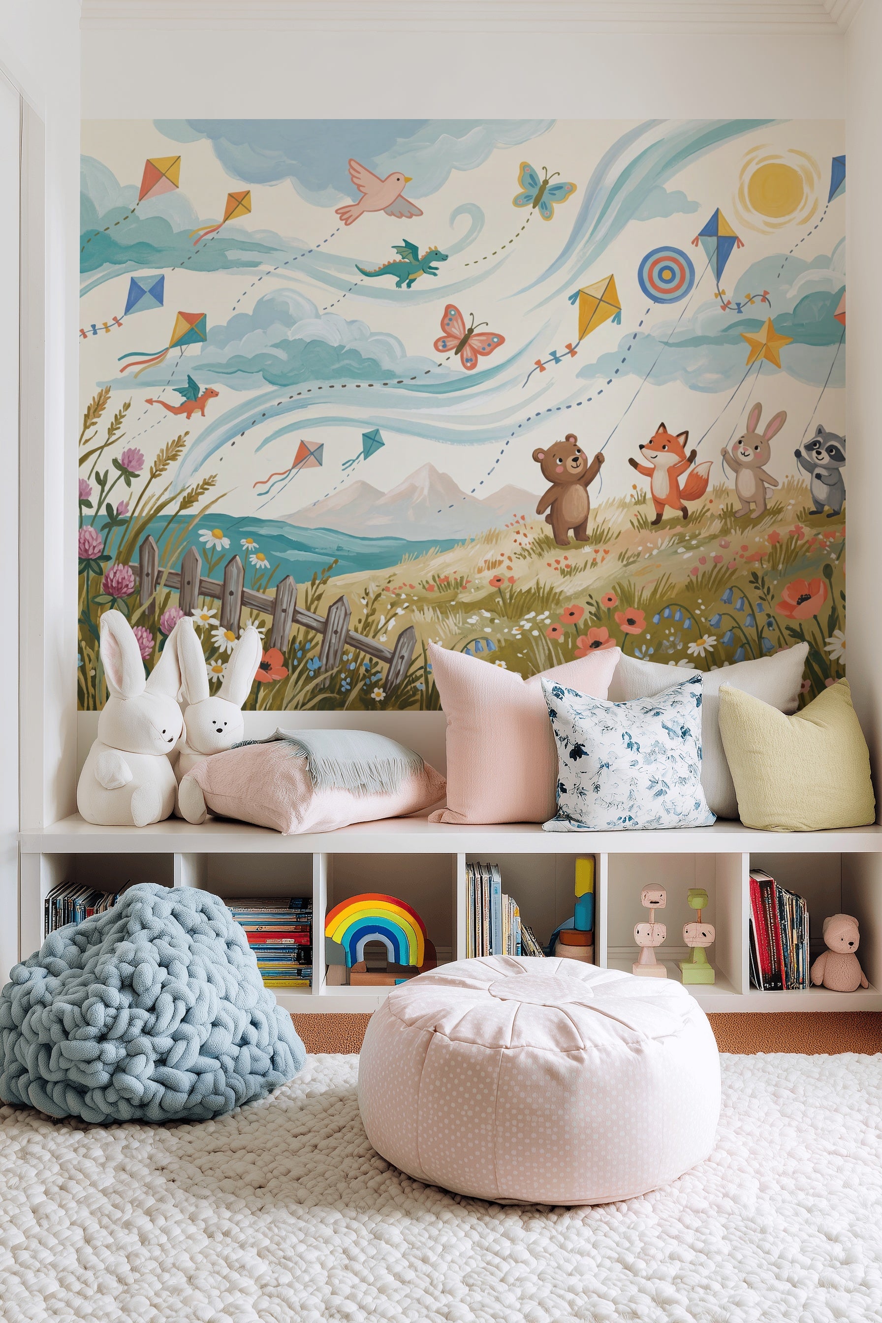Whimsical Wallpaper Bright Pastel Landscape Wall Mural