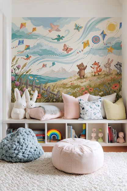Whimsical Wallpaper Bright Pastel Landscape Wall Mural