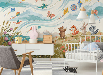 Whimsical Wallpaper Bright Pastel Landscape Wall Mural