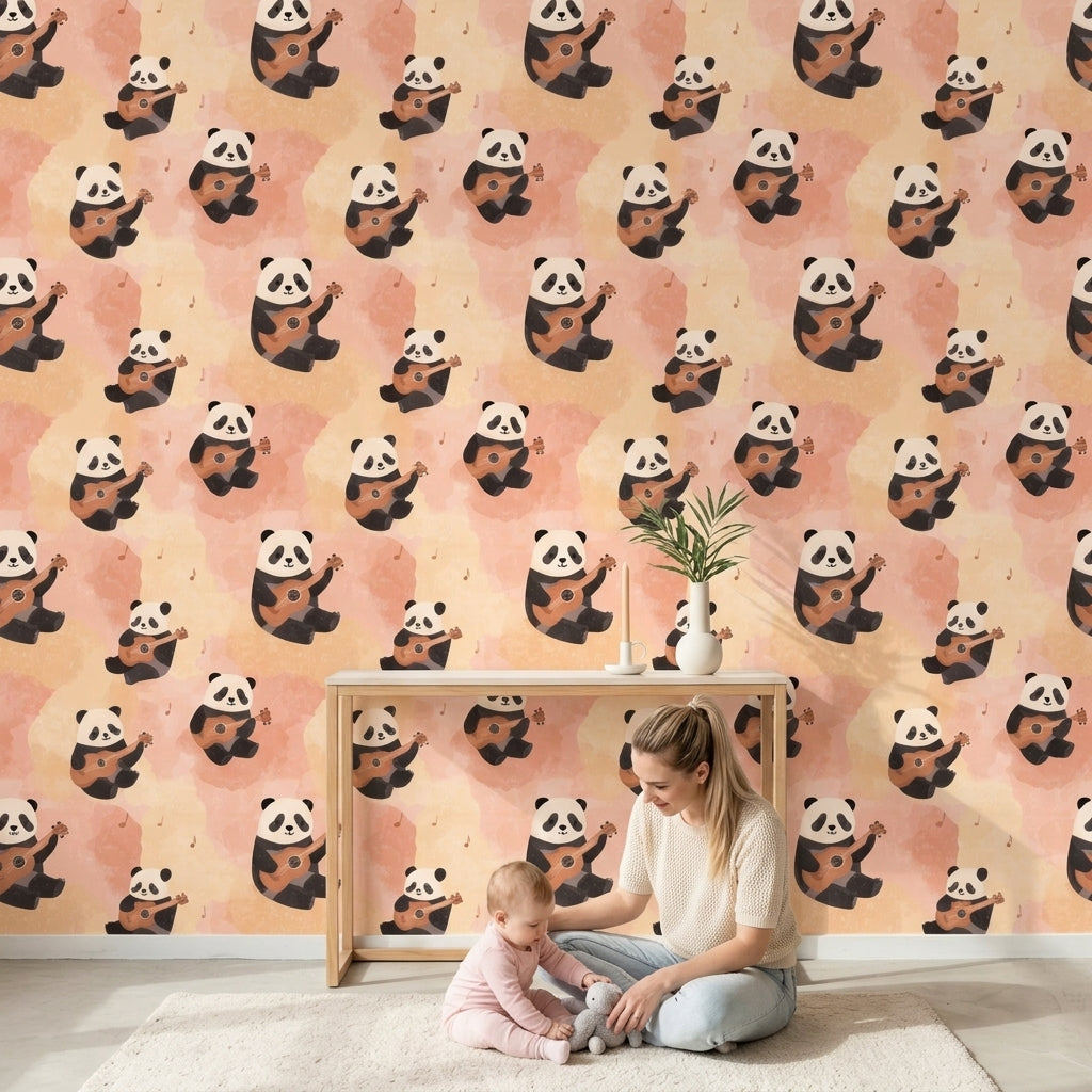 Panda Wallpaper Guitar Ukulele Removable Wall Decor