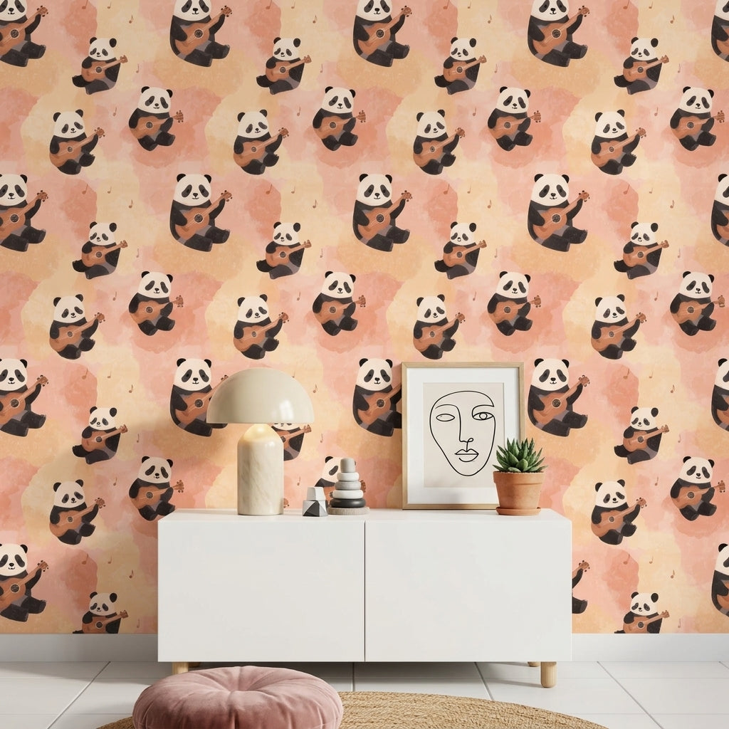 Panda Wallpaper Guitar Ukulele Removable Wall Decor