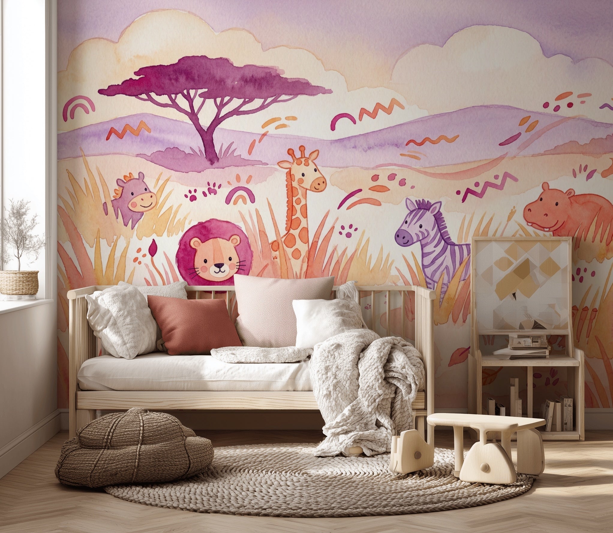 Tree Silhouette Wallpaper Safari Animals Nursery Removable Wall Decor