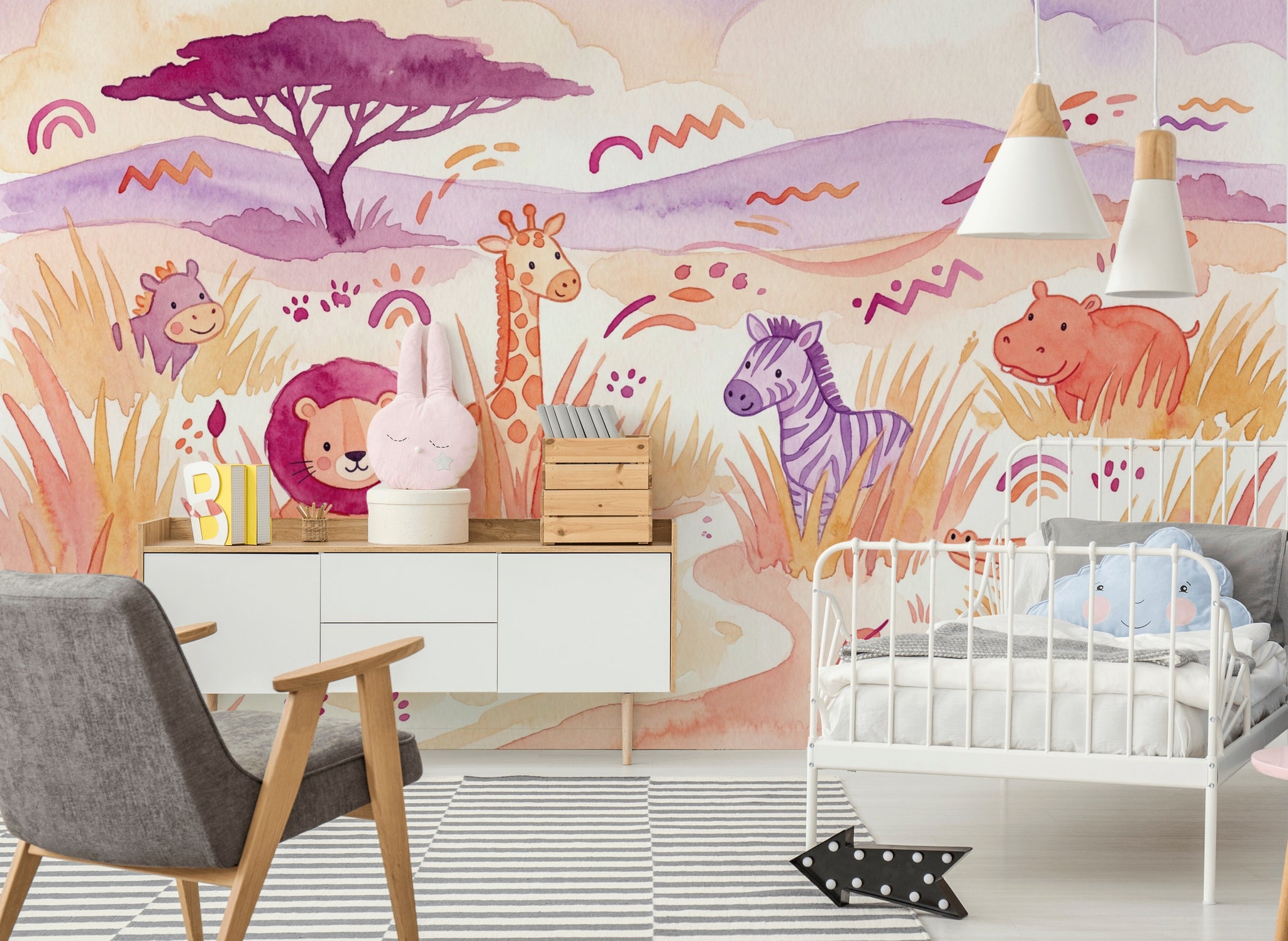 Tree Silhouette Wallpaper Safari Animals Nursery Removable Wall Decor