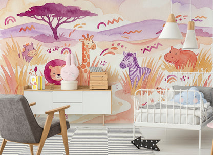Tree Silhouette Wallpaper Safari Animals Nursery Removable Wall Decor