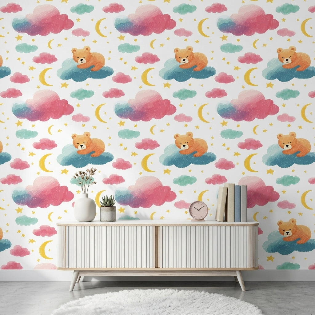 Nursery Wallpaper Sleeping Bear Whimsical Removable Wall Decor