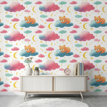 Nursery Wallpaper Sleeping Bear Whimsical Removable Wall Decor