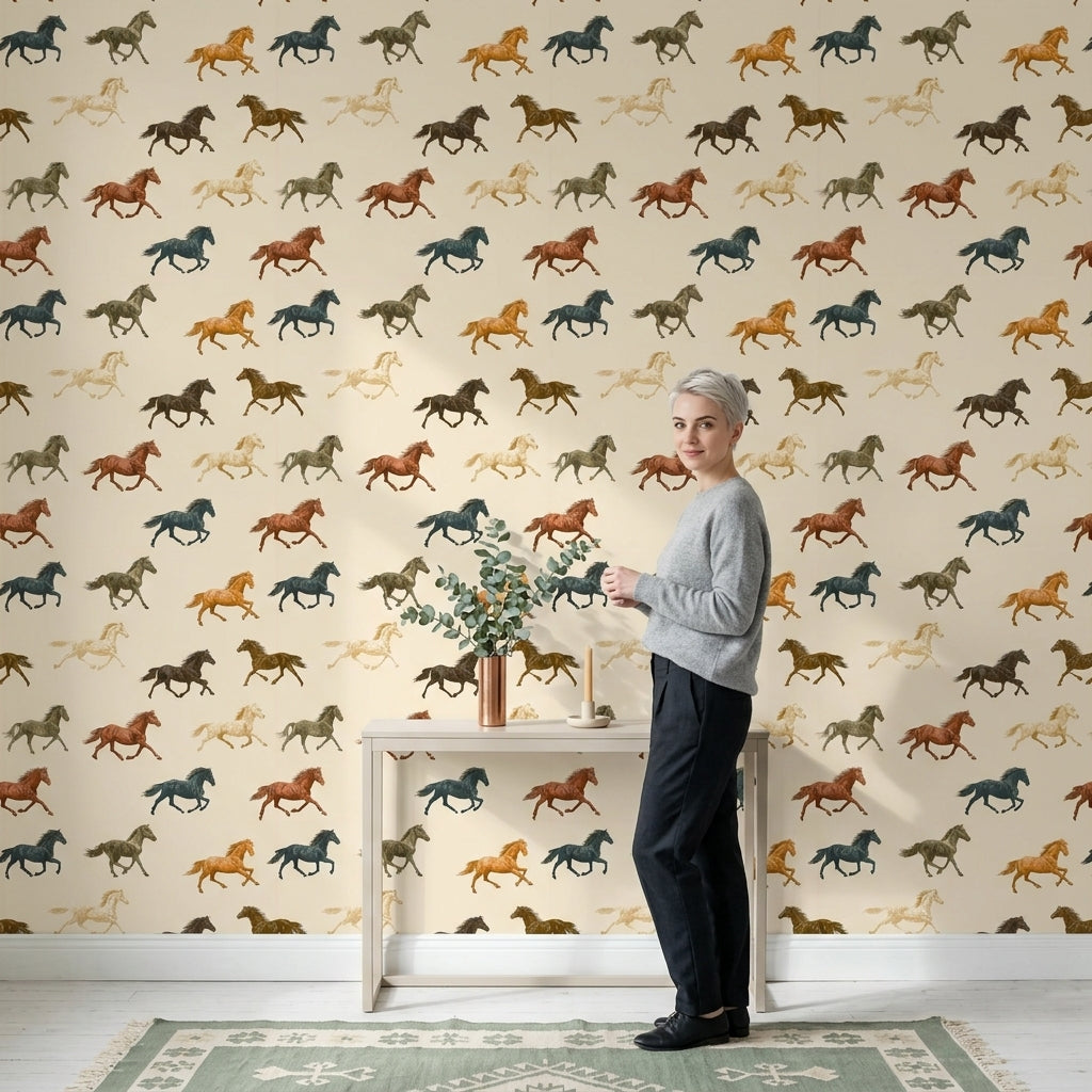 Horses Wallpaper Equestrian Galloping Decorative Mural