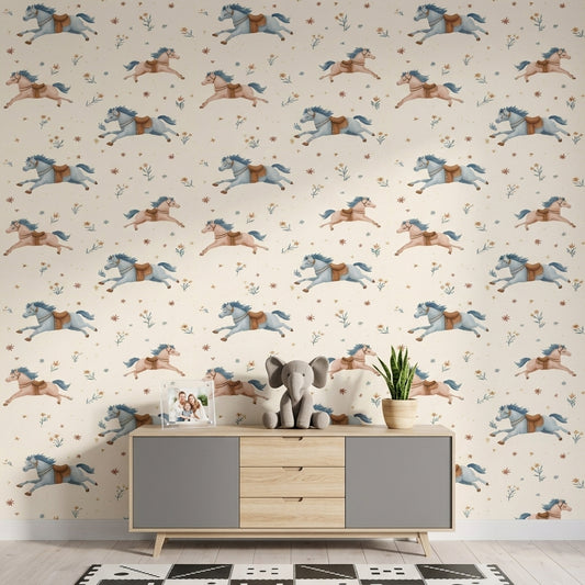Galloping Horses Wallpaper Watercolor Nursery Removable Wall Decor