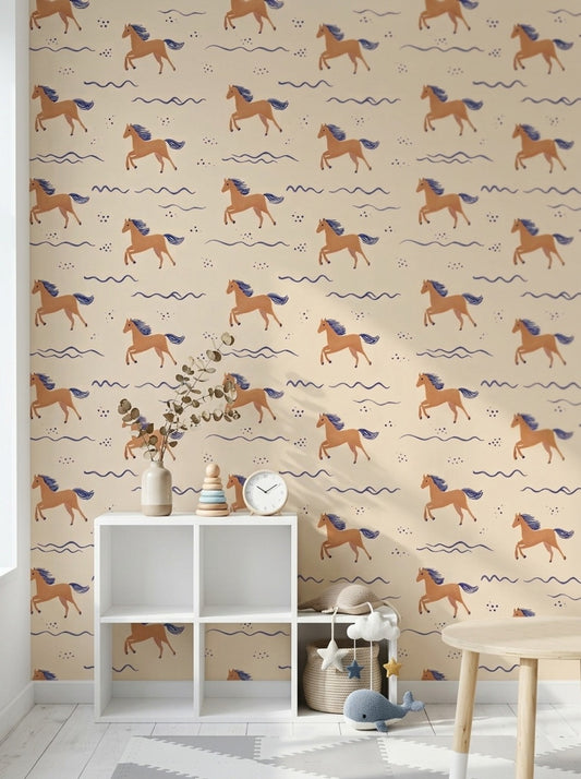 Horses Wallpaper Playful Scandinavian Decorative Mural