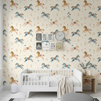 Whimsical Horses Wallpaper Watercolor Removable Pastel Wall Decor