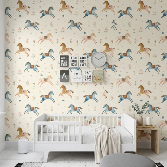 Whimsical Horses Wallpaper Watercolor Removable Pastel Wall Double Roll