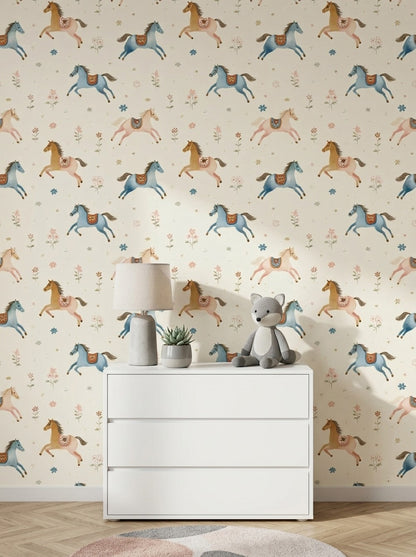 Whimsical Horses Wallpaper Watercolor Removable Pastel Wall Decor