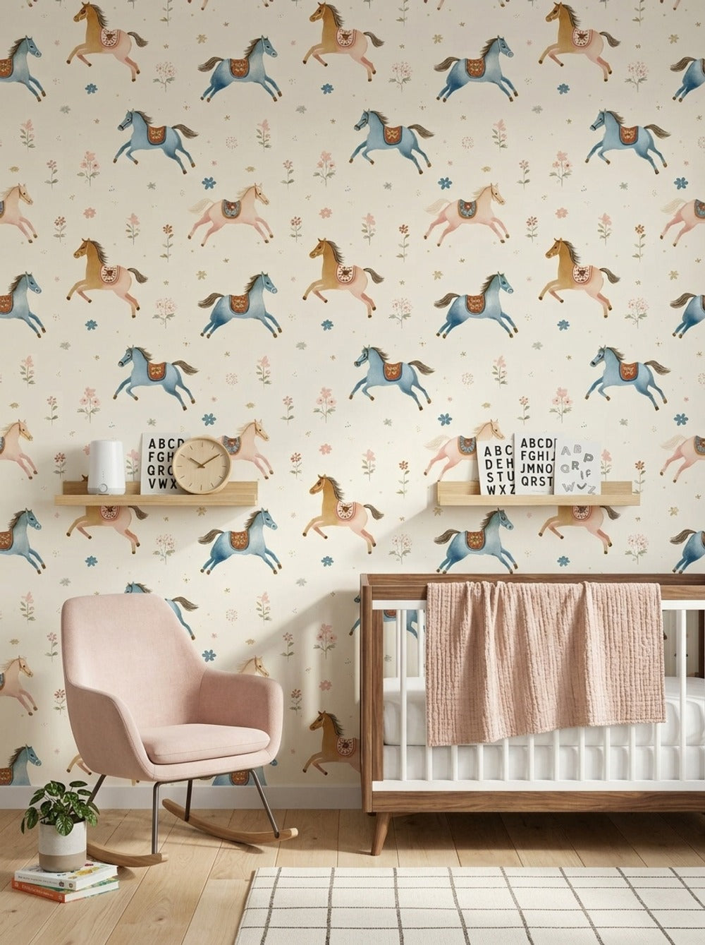 Whimsical Horses Wallpaper Watercolor Removable Pastel Wall Decor