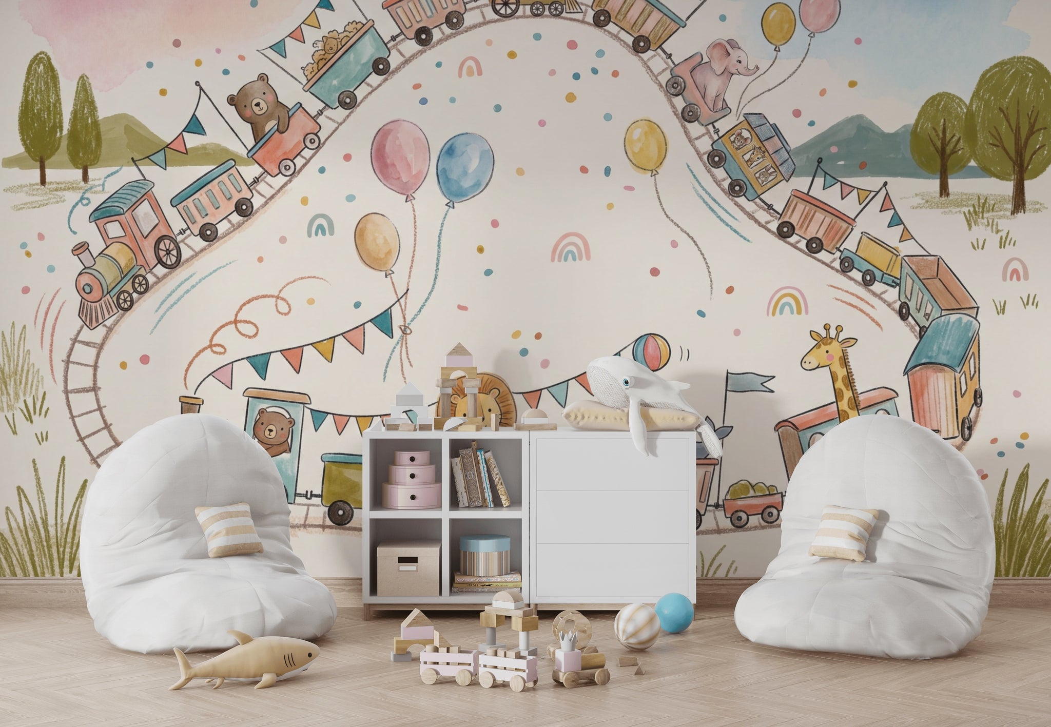 Toy Train Wallpaper Whimsical Removable Kids Nursery Wall Decor