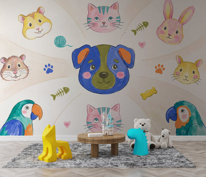 Kids Wallpaper Cartoon Pets Cute Animals Wall Mural