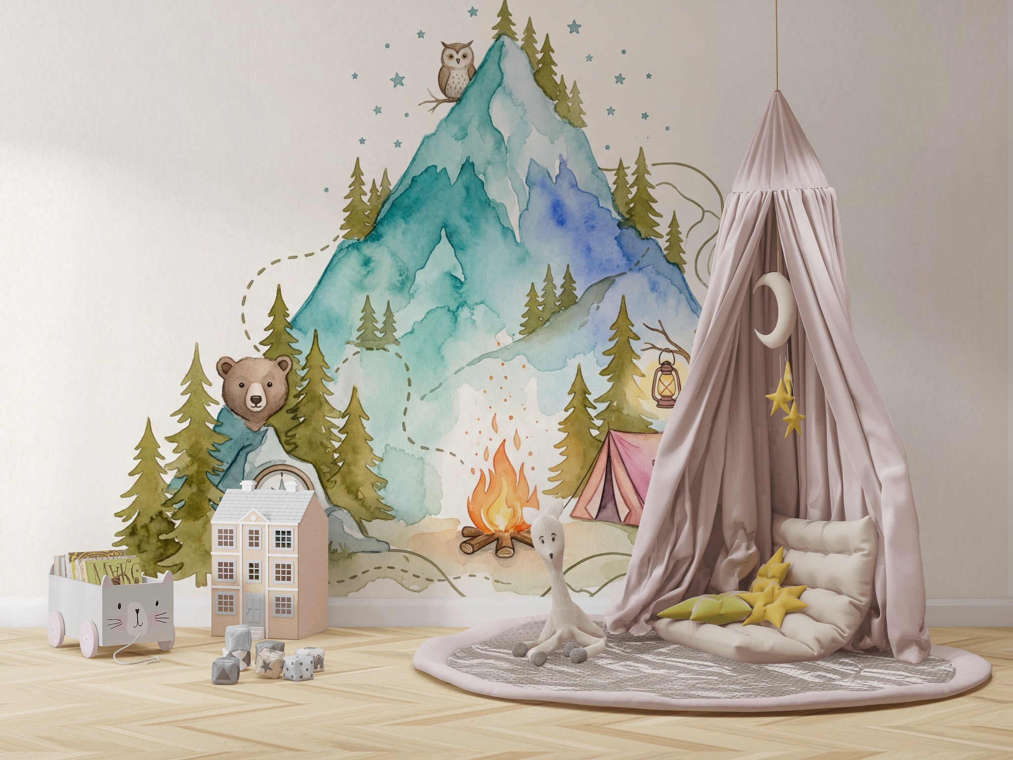 Mountain Landscape Wallpaper Pine Forest Removable Camping Wall Decor