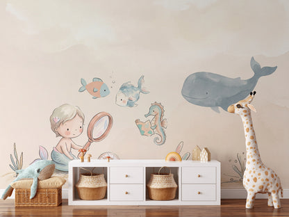 Underwater Wallpaper Mermaid Removable Watercolor Wall Decor
