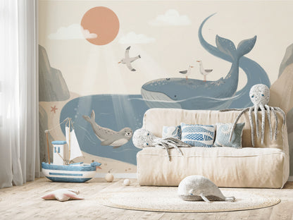 Whale Wallpaper Ocean Seal Wall Mural