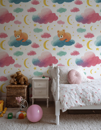 Nursery Wallpaper Sleeping Bear Whimsical Removable Wall Decor