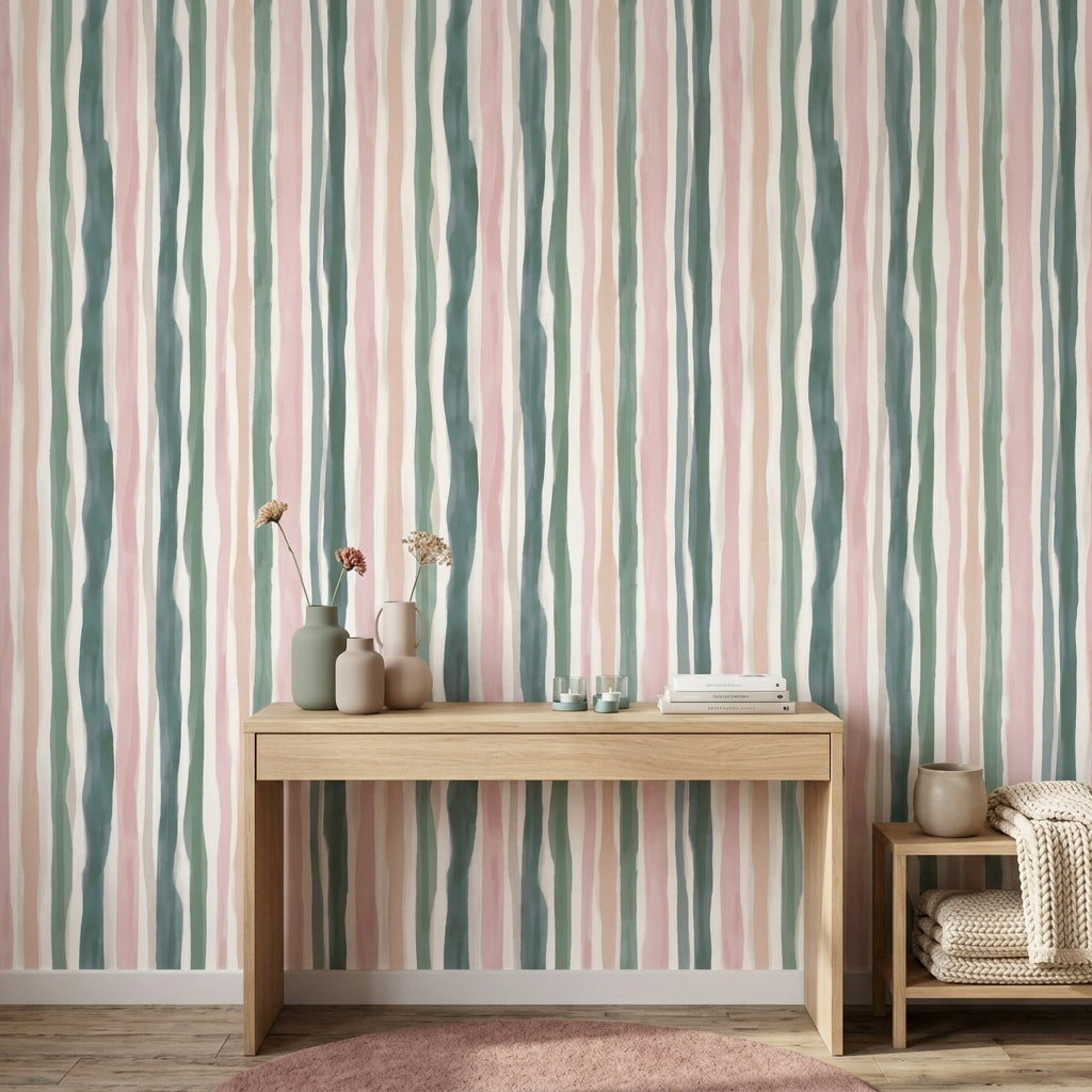 Abstract Stripes Wallpaper Watercolor Vertical Bands Decorative Mural