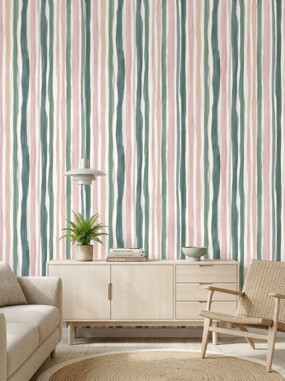 Abstract Stripes Wallpaper Watercolor Vertical Bands Decorative Mural