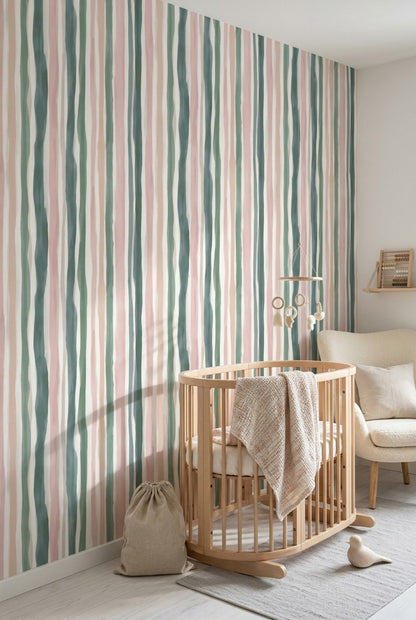 Abstract Stripes Wallpaper Watercolor Vertical Bands Decorative Mural