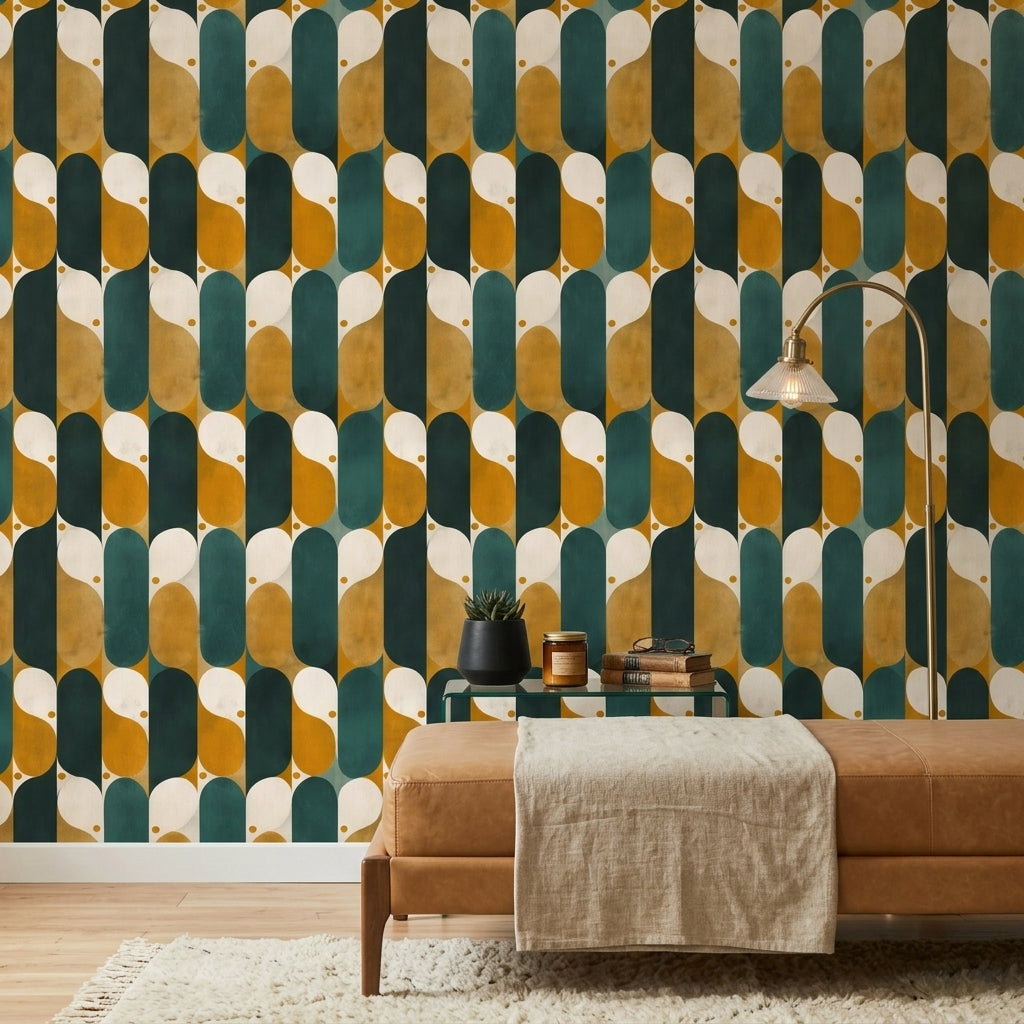 Mid Century Modern Wallpaper Retro Removable Geometric Wall Decor