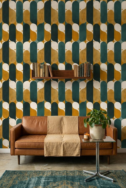 Mid Century Modern Wallpaper Retro Removable Geometric Wall Decor