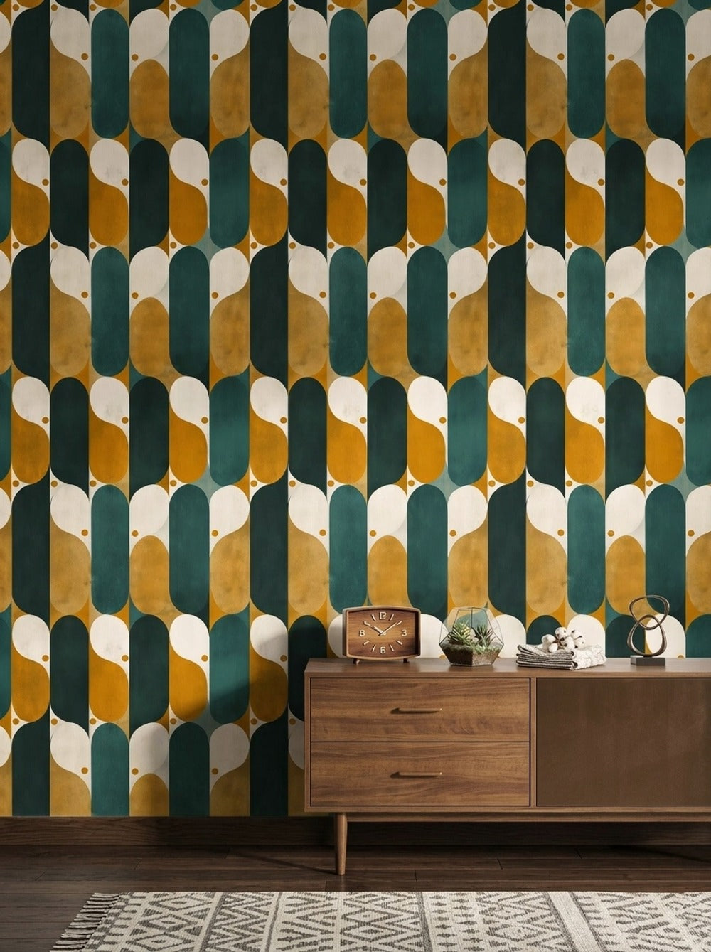 Mid Century Modern Wallpaper Retro Removable Geometric Wall Decor
