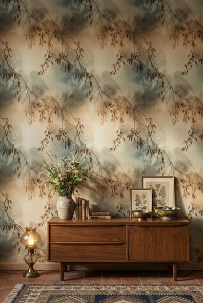 Moody Nature Wallpaper Tree Branches Autumn Leaves Decorative Mural