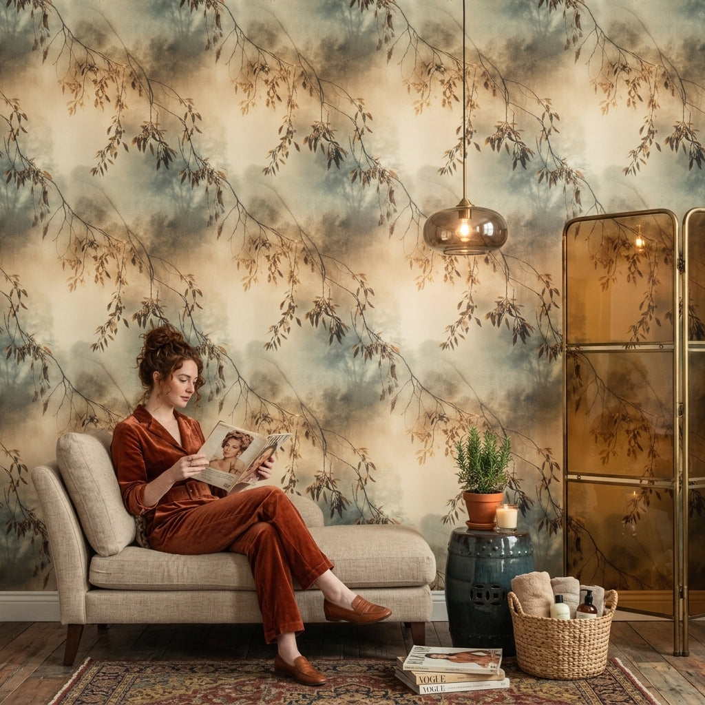 Moody Nature Wallpaper Tree Branches Autumn Leaves Decorative Mural