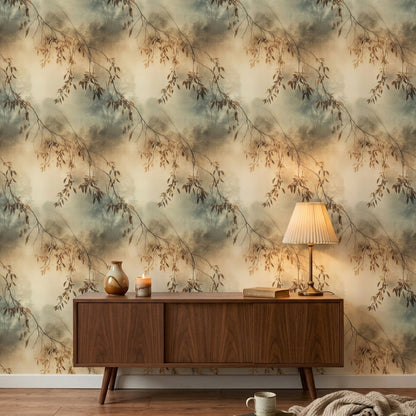 Moody Nature Wallpaper Tree Branches Autumn Leaves Decorative Mural