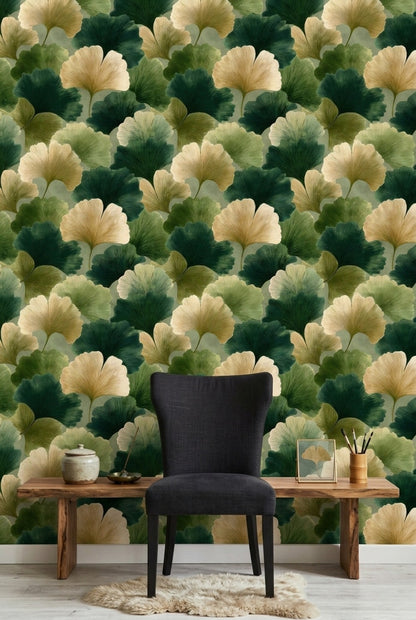 Ginkgo Leaves Wallpaper Botanical Removable Layered Foliage Wall Double Roll