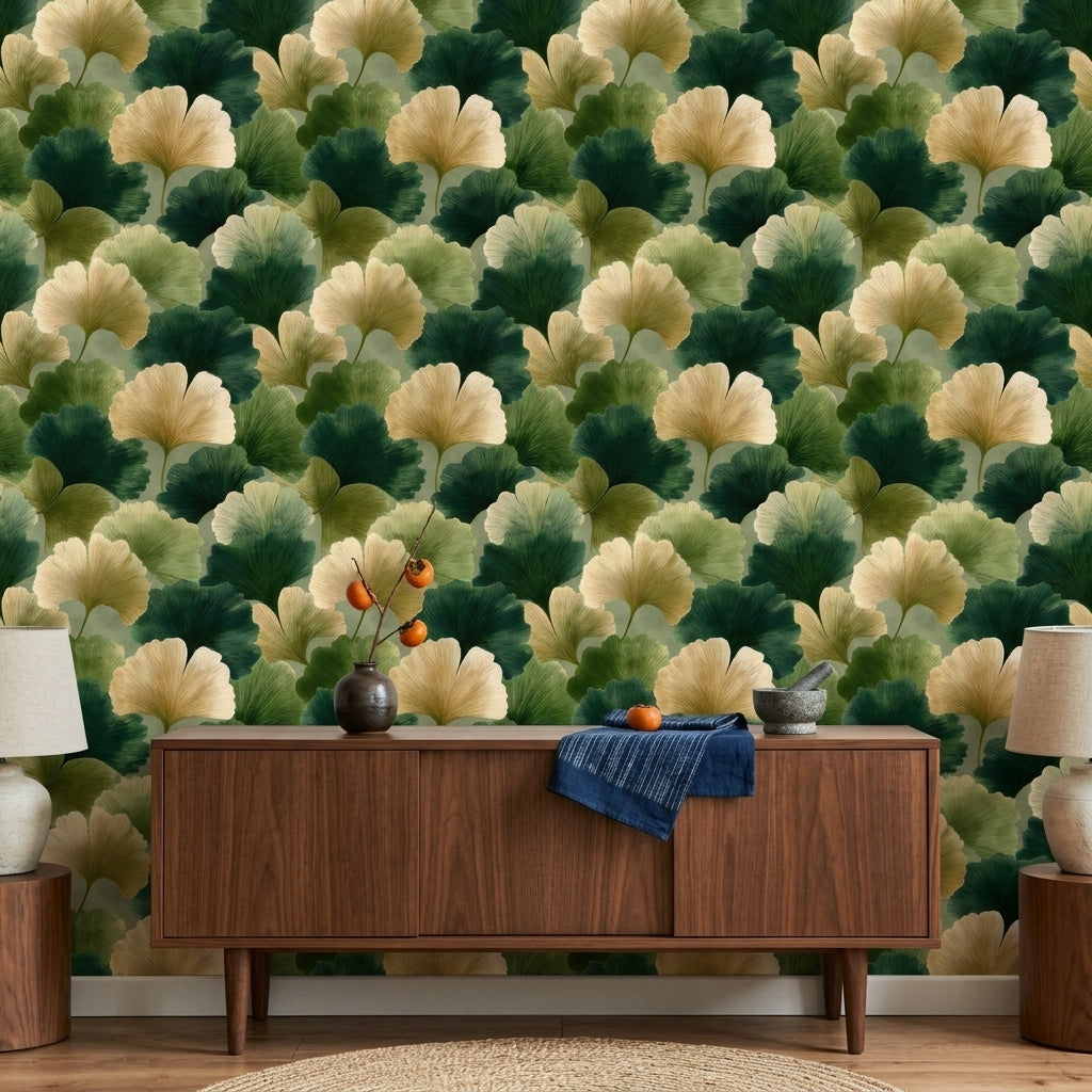 Ginkgo Leaves Wallpaper Botanical Removable Layered Foliage Wall Double Roll
