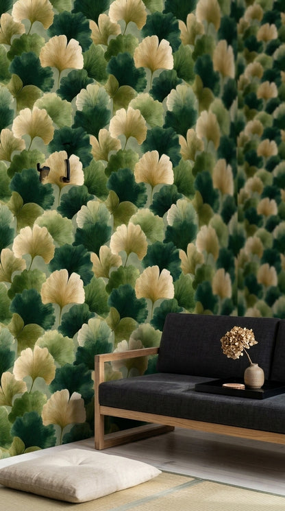 Ginkgo Leaves Wallpaper Botanical Removable Layered Foliage Wall Double Roll