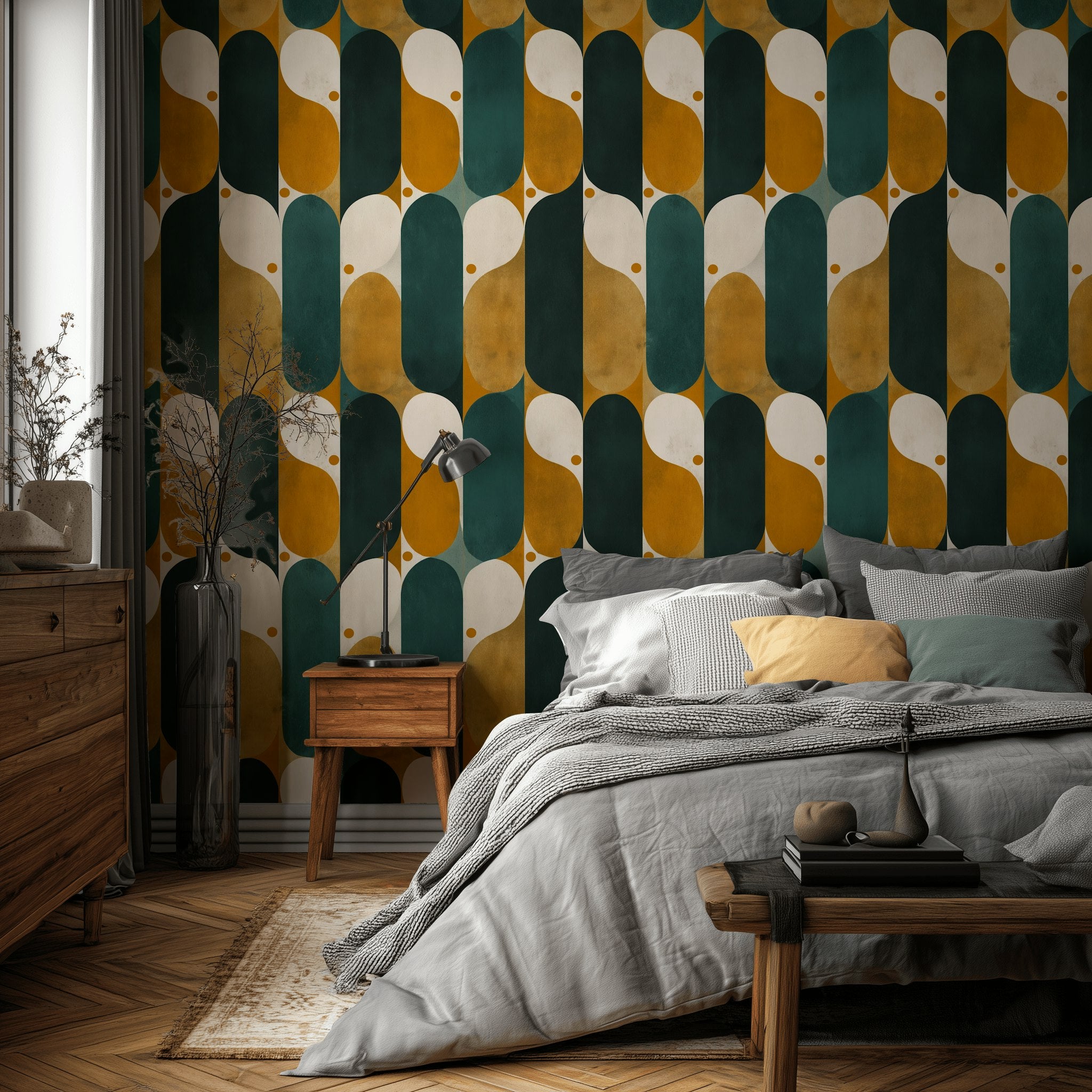 Mid Century Modern Wallpaper Retro Removable Geometric Wall Decor