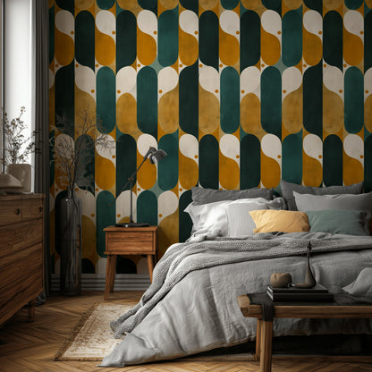 Mid Century Modern Wallpaper Retro Removable Geometric Wall Decor
