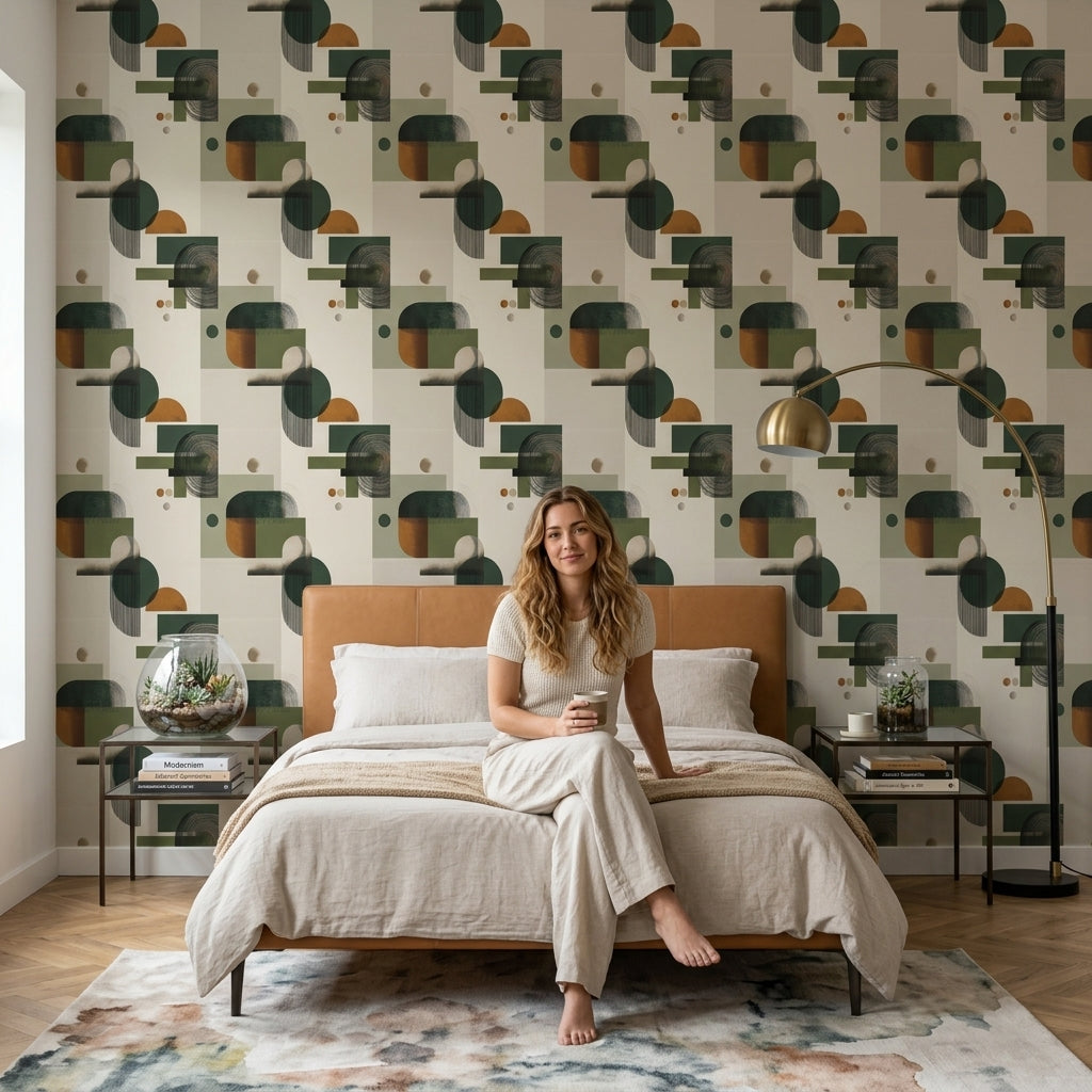 Mid Century Modern Wallpaper Retro Removable Geometric Wall Decor
