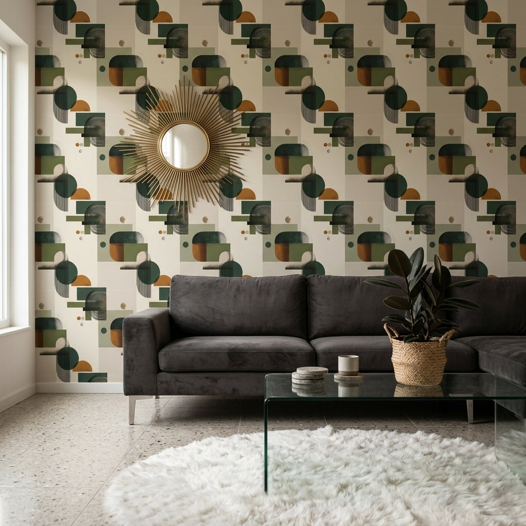 Mid Century Modern Wallpaper Retro Removable Geometric Wall Decor