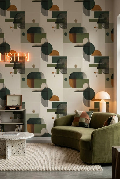 Mid Century Modern Wallpaper Retro Removable Geometric Wall Decor