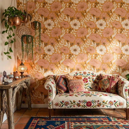 Floral Wallpaper Botanical Ochre Background Decorative Mural