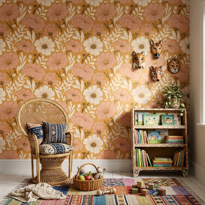Floral Wallpaper Botanical Ochre Background Decorative Mural