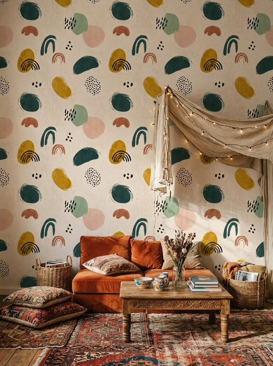Abstract Wallpaper Geometric Shapes Hand Painted Decorative Mural