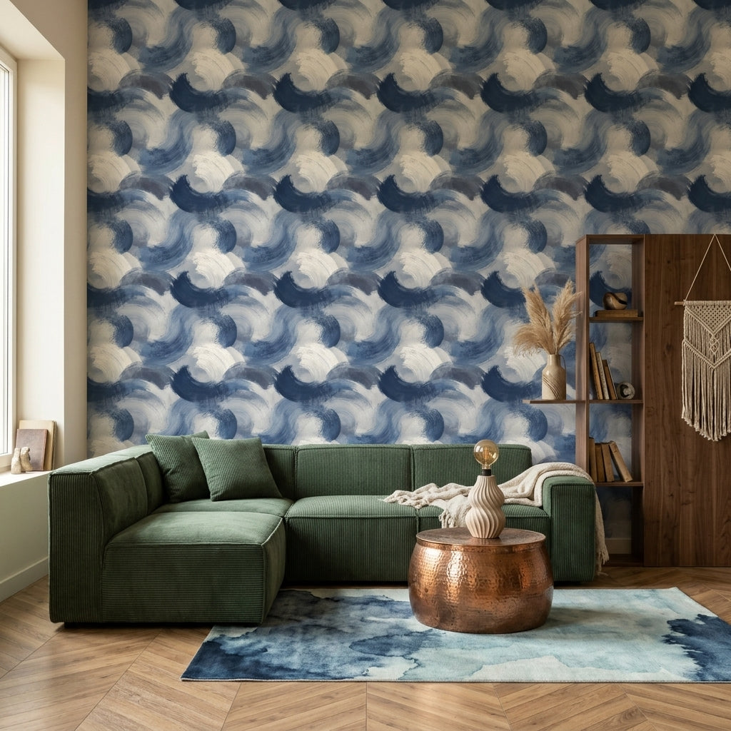 Abstract Wallpaper Blue Brushstroke Removable Wall Decor