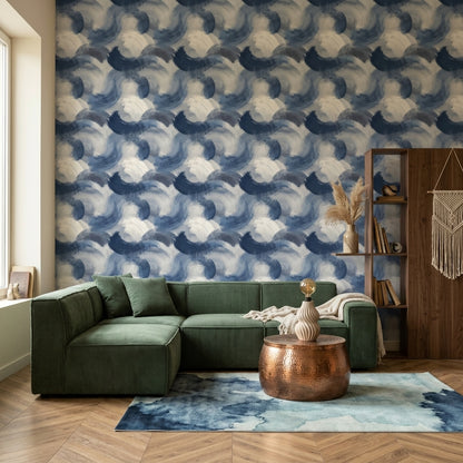 Abstract Wallpaper Blue Brushstroke Removable Wall Decor