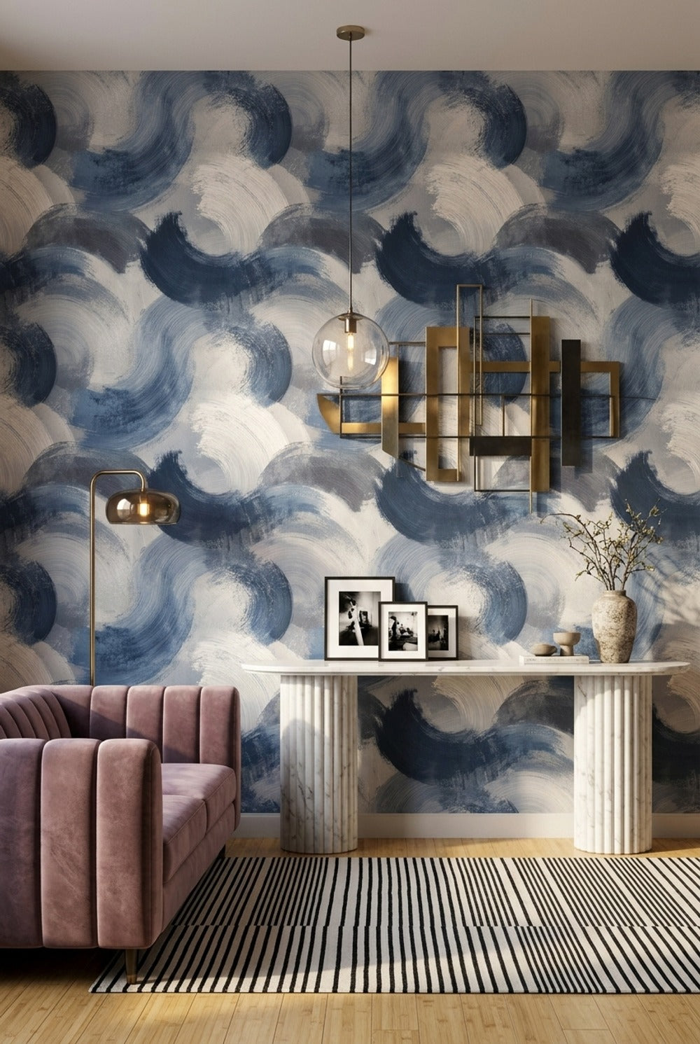Abstract Wallpaper Blue Brushstroke Removable Wall Decor