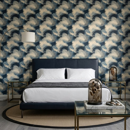 Overlapping Circles Wallpaper Navy Blue Modern Decorative Mural