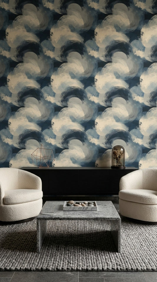 Overlapping Circles Wallpaper Navy Blue Modern Decorative Mural